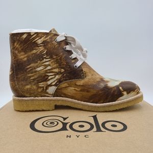 Golo Crepe Suzette Plush Suede Woman 7 Booties Brown Tie Dye ankle boots